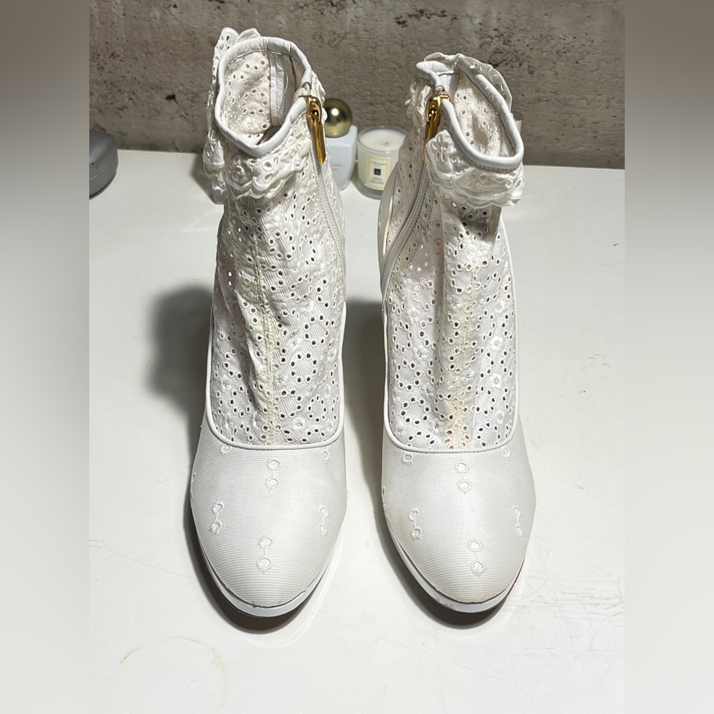 Louis Vuitton White Lace Ankle Boots